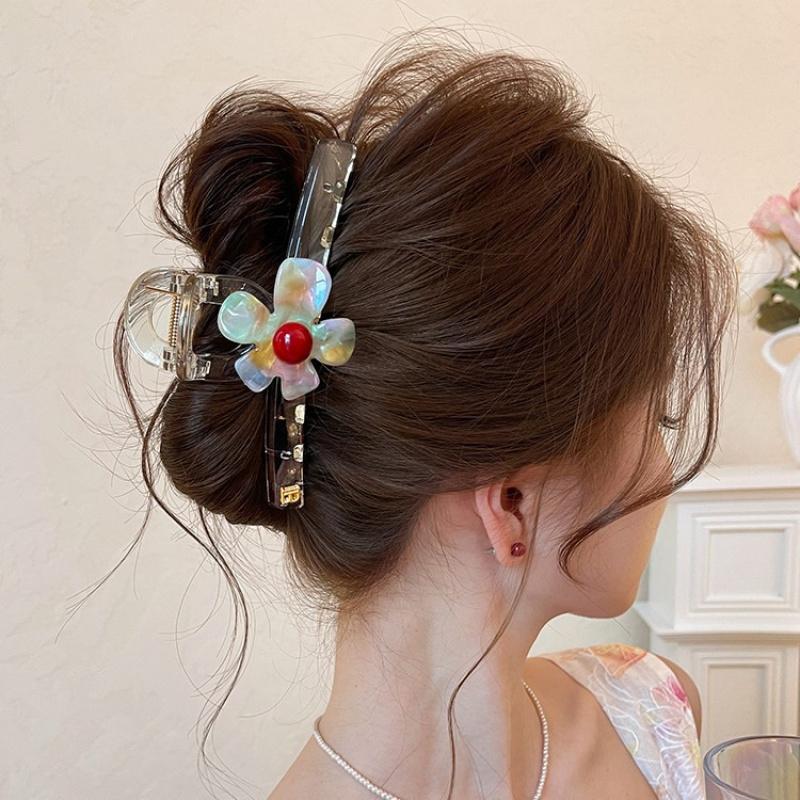 Iridescent Flower Large Shark Hair Claw Elegant Women Back Head Hair Clip Unique Hair Accessory