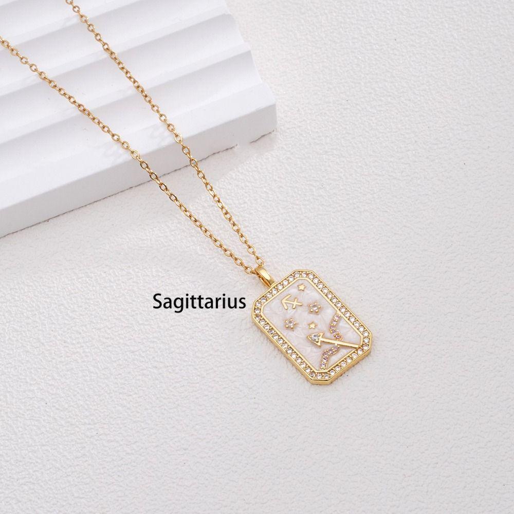 Zircon Retro Clavicle Chain Gold Plated Zodiac Pendant Necklace  Women Men