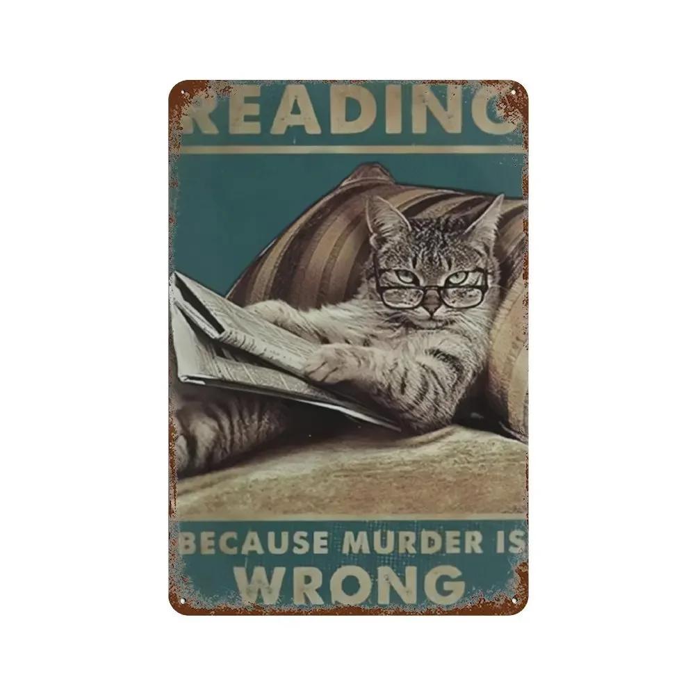 Funny Coffee Sign Retro Cat Posters Metal Tin Sign Vintage Kitchen Signs Coffee Bar Sign Cat Wall Art Poster Cats Home Decor