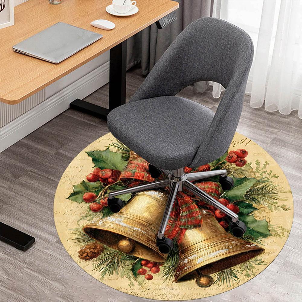 1PC Christmas bells Holly berries Office Round Area Rug, Under Office Chairs Bedroom Living Room Home Decor, Carpet for Office -1110161