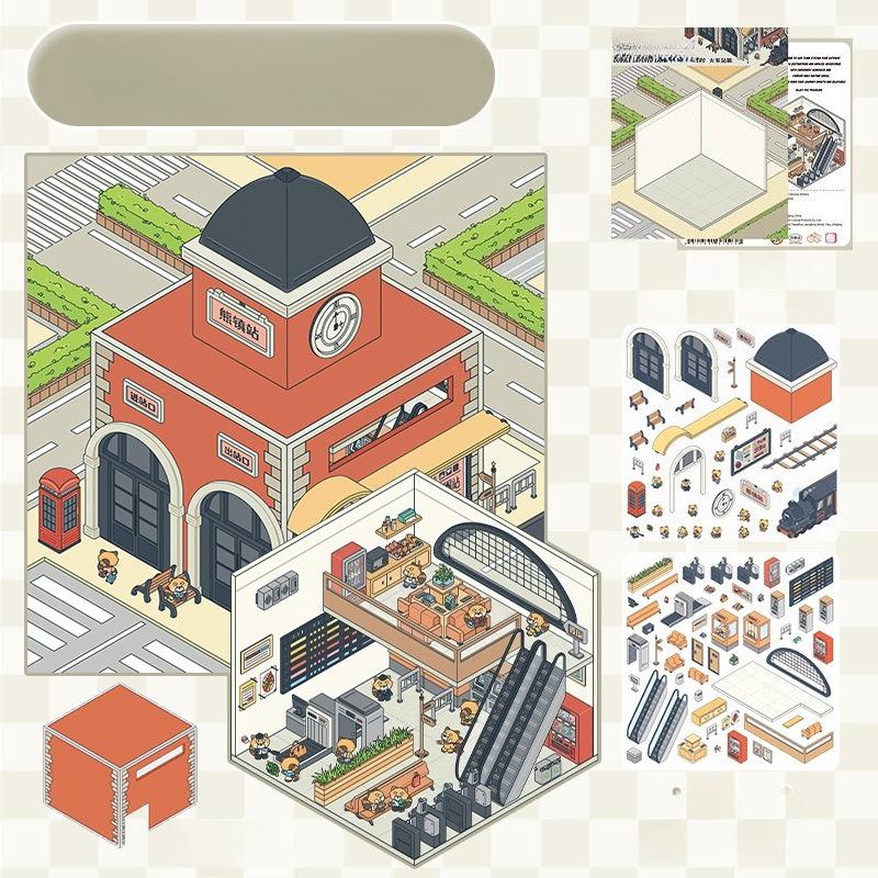 Cartoon Miniature Scene 3D Stickers Retro DIY  PET Landscape Stickers Decompression Korean Stationery Scrapbooking Posters