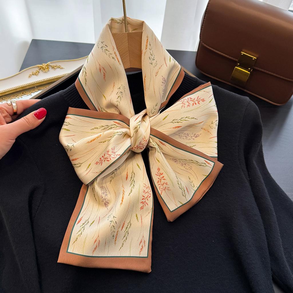 Spring and Autumn and Summer Korean Style Floral Fashion Long Scarf Women's Decorative Scarf Professional Scarf Tied Hair Streamer