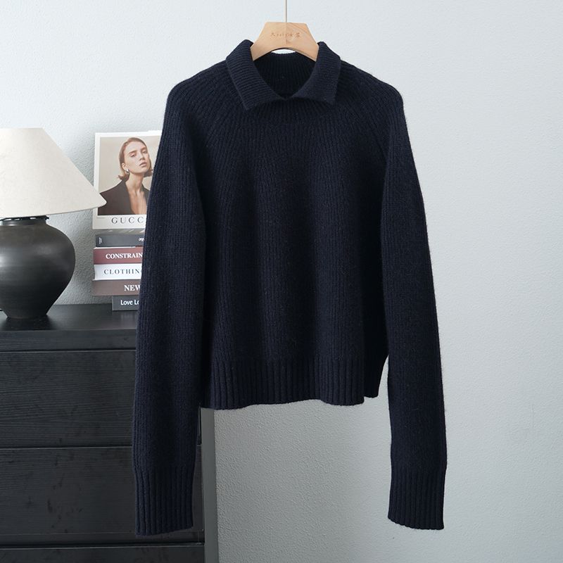 Women's Autumn & Winter Korean Style Exquisite Small Lapel Minimalist Versatile Sweater Loose Slim-Fit Knit Top Thick Base Layer