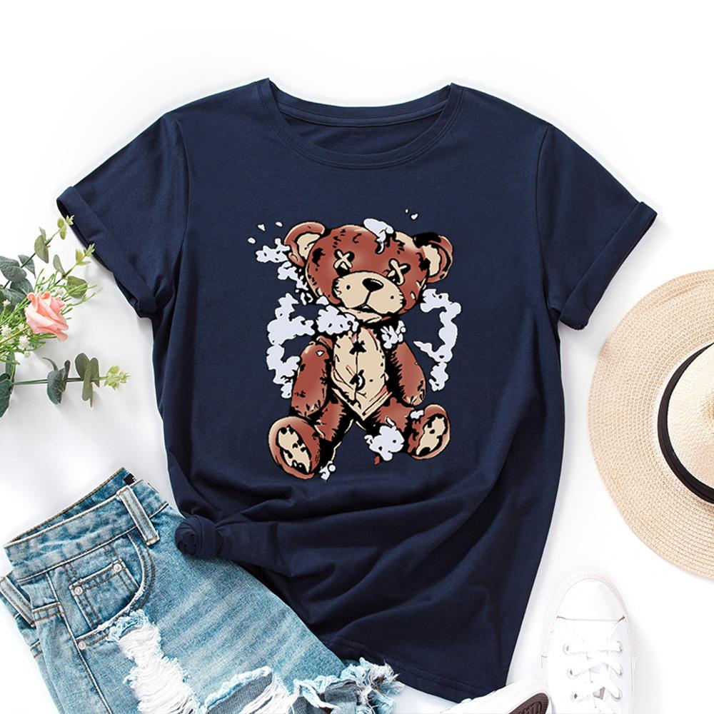 

Cartoon Bear Cotton T-Shirt Short Sleeve Soft Tee Round Neck Women 2d Print Tops S