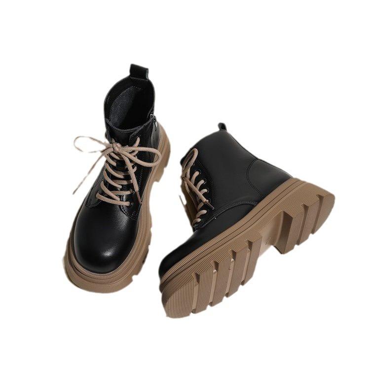 Autumn and Winter Women's Spring Single Boots Versatile Thick Bottom Black British Style Short Female Boots
