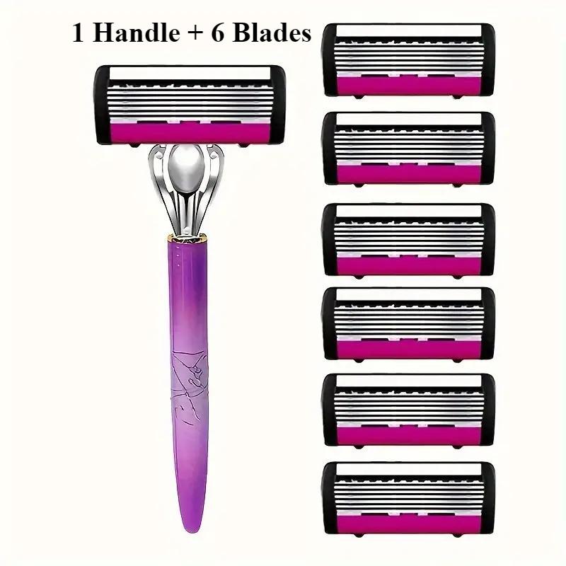 Rasoir à lame 6 couches pour femme, rasage en douceur pour les jambes, les aisselles, outil d'épilation manuelle en acier inoxydable, sans parfum, accessoire de beauté essentiel
