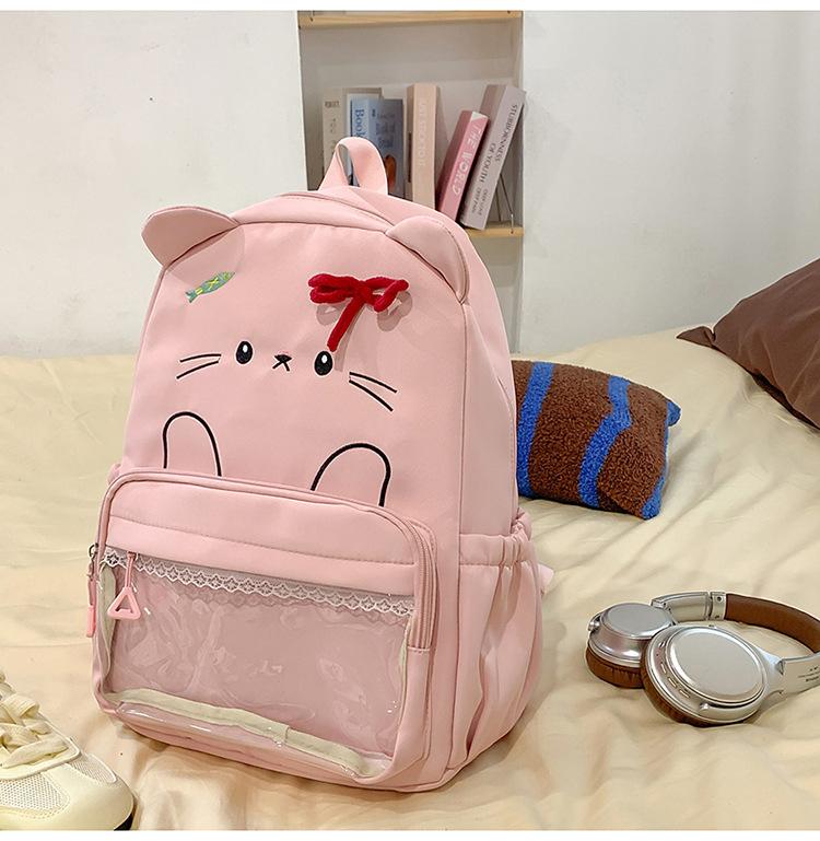Schoolbag Japanese ins new high-value fresh and sweet candy color cute kitten backpack girl light backpack