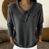 Women's Asymmetrical Drop Shoulder Knit Sweater - Large Lapel, Solid Color, Spring & Autumn