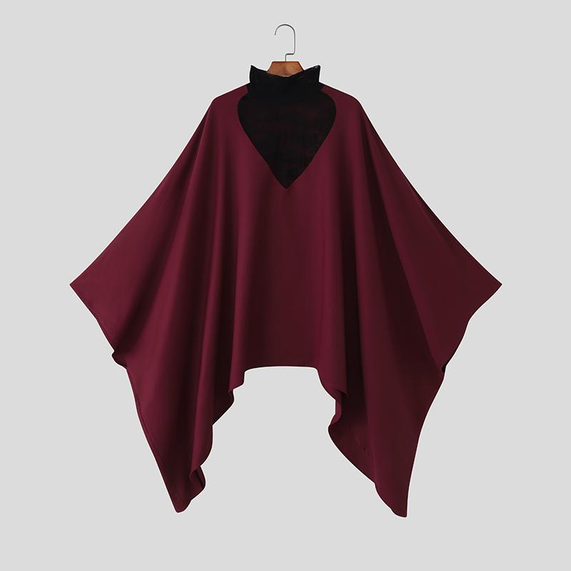 

INCERUN Spring Autumn Men High Lace Neck Irregular Batwing Sleeve Cloaks Coats Cape 5XL