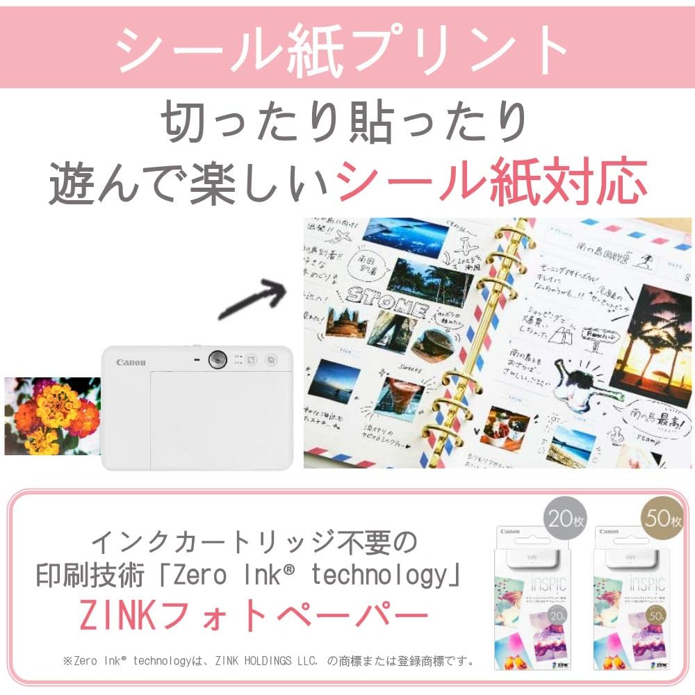 Canon Instant Camera Smartphone Printer iNSPiC ZV-123-PW Pearl White