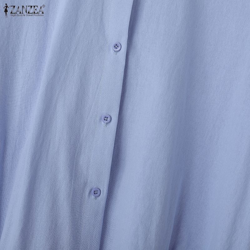 ZANZEA Women Casual Round Neck Solid Color Loose Long Sleeve Cotton Blouse