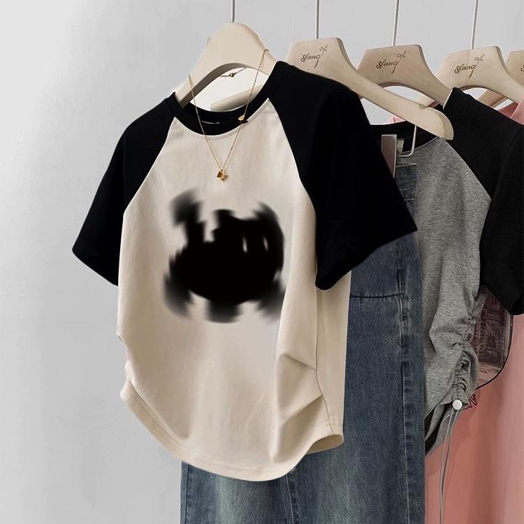 

Высококачественная футболка из чистого хлопка, лето 2024, футболка с мультяшным принтом для женщин, одежда Harajuku, свободная короткая футболка с блокировкой цвета, топы для подруги Y2k M