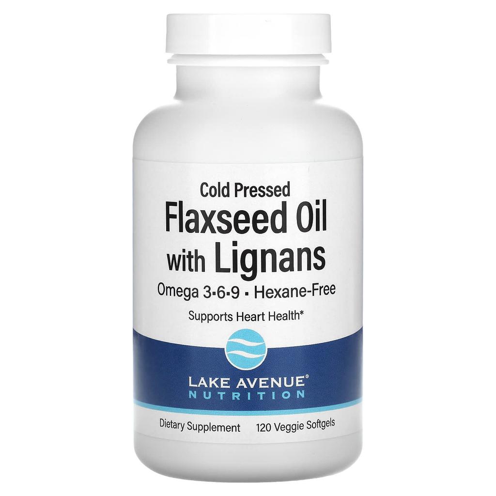 Cold-Pressed Flaxseed Oil with Lignans, Veggie Softgels, 120 Count (1G/Softgel)