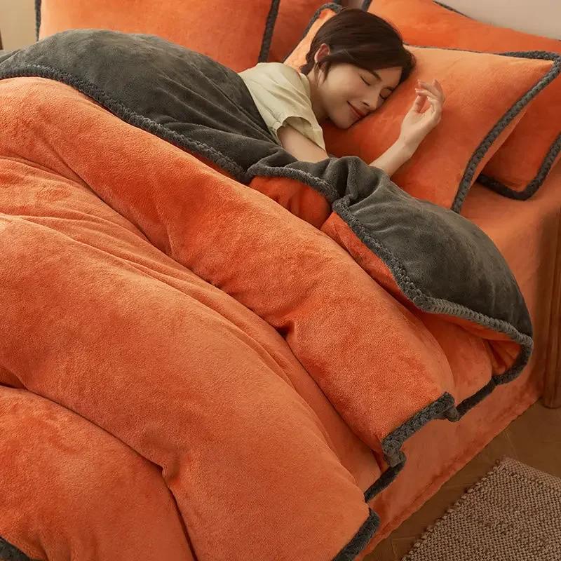 Winter Milk Velvet Bedding Set Warm Thicken Plush Quilt Cover Bed Sheet Pillowcase Double Bed Twin Queen King Duvet Cover Set