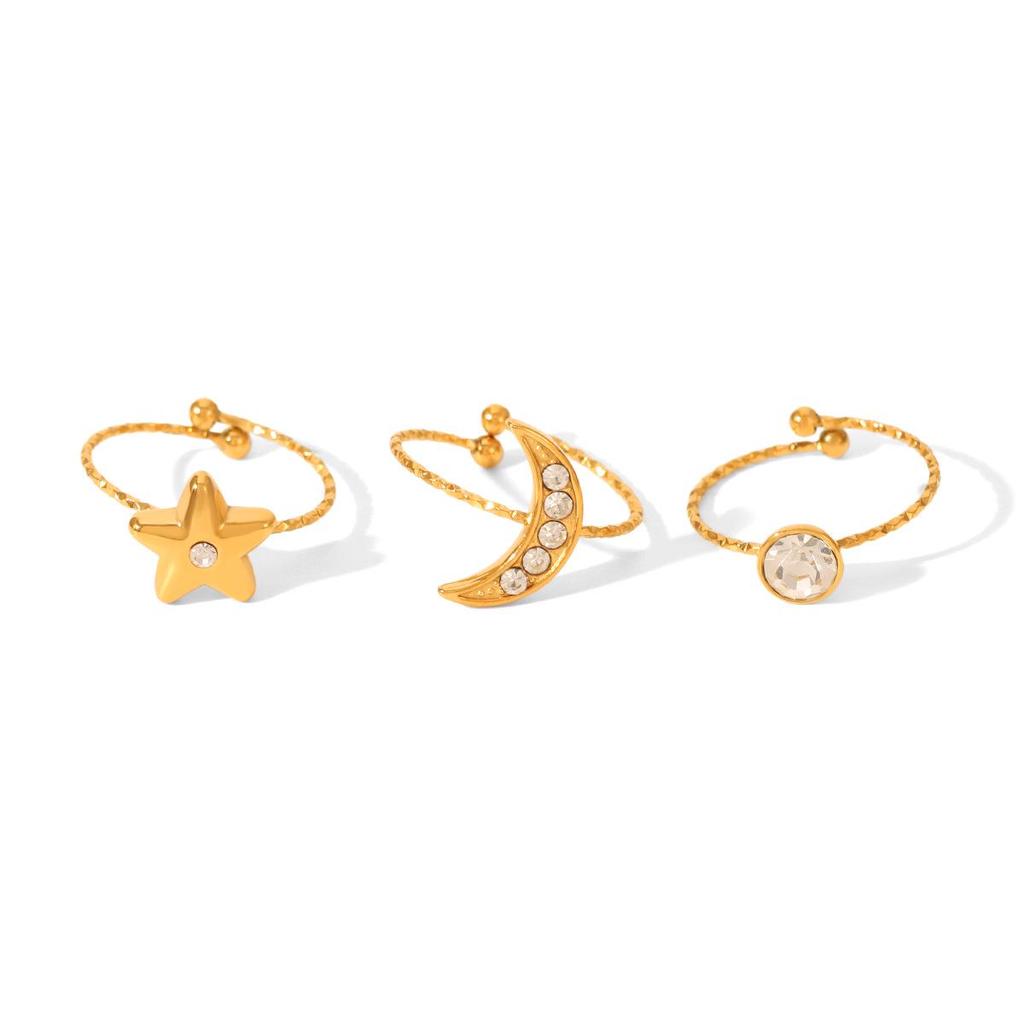 Europese & Amerikaanse 18k Goud Verguld Roestvrij Staal Diamant Ring Set - Lichte Luxe Dames Sieraden