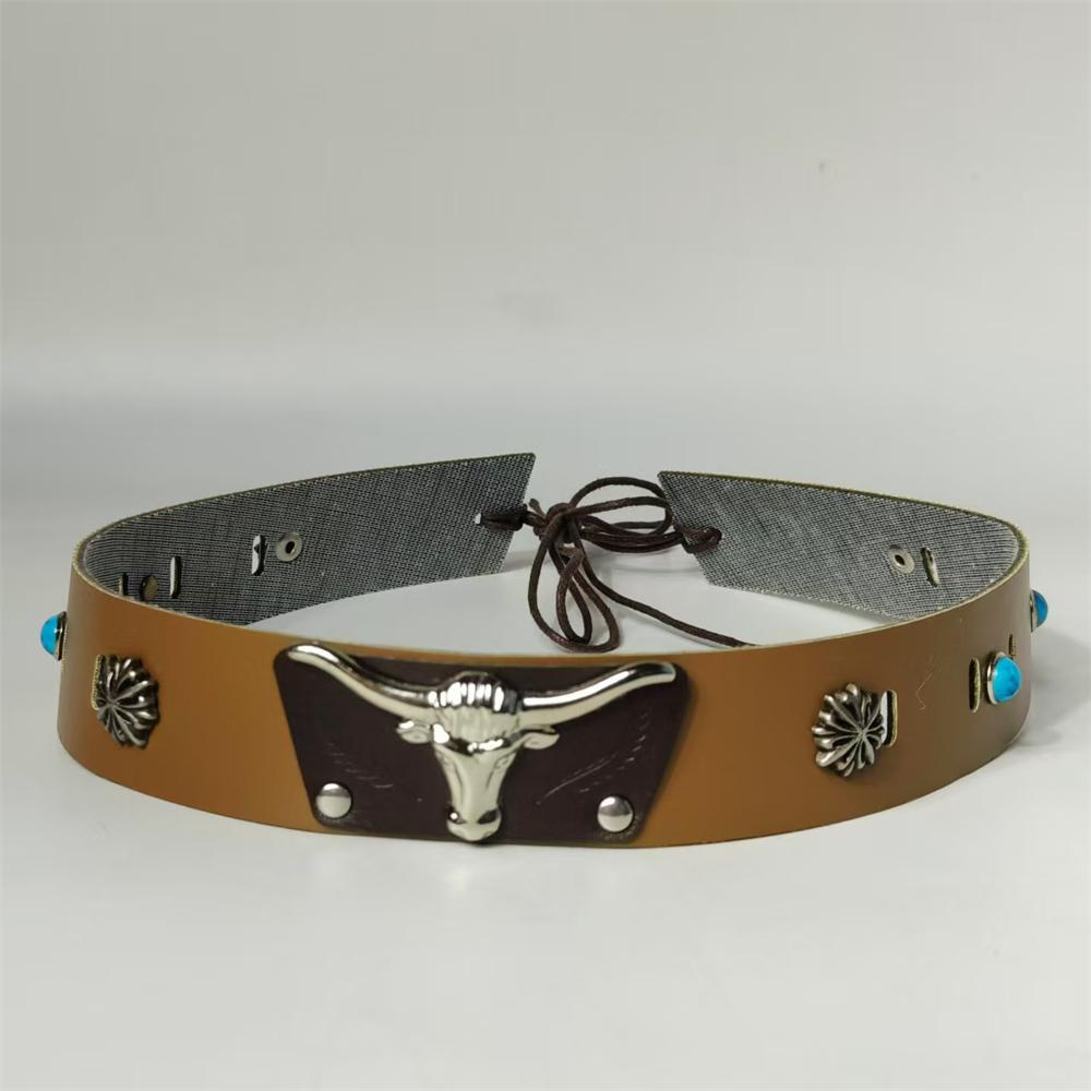 Enthic Hat Accessories Leather Belt For Hat Band Cowboy Hat Decoration Rivet Belt Straw Hat Band Bohemia Hat Accessory