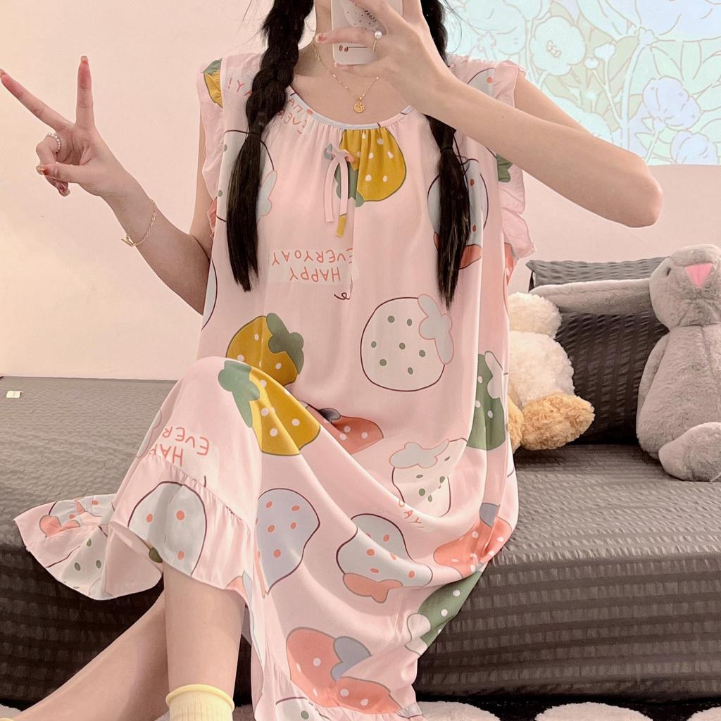 Women's Cotton Silk Camisole Pajama Dress - Summer, Loose Fit, Cute Japanese Style, Sexy and Thin, Perfect for Students