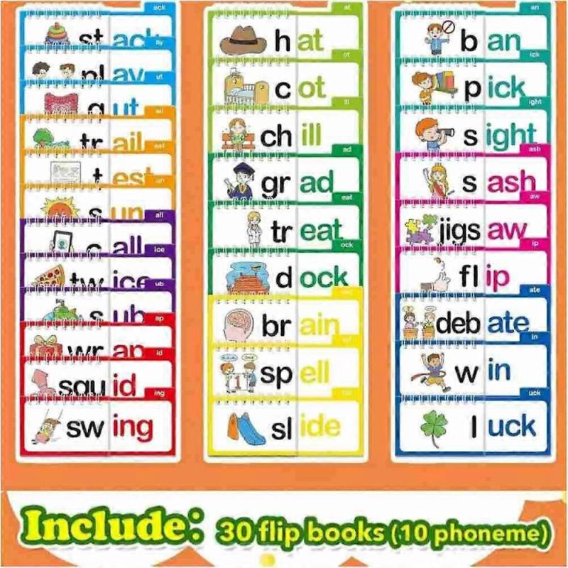 30 Read and Rhyme Flip Books, ABC Vocabulary Flash Card Educational Reading Game