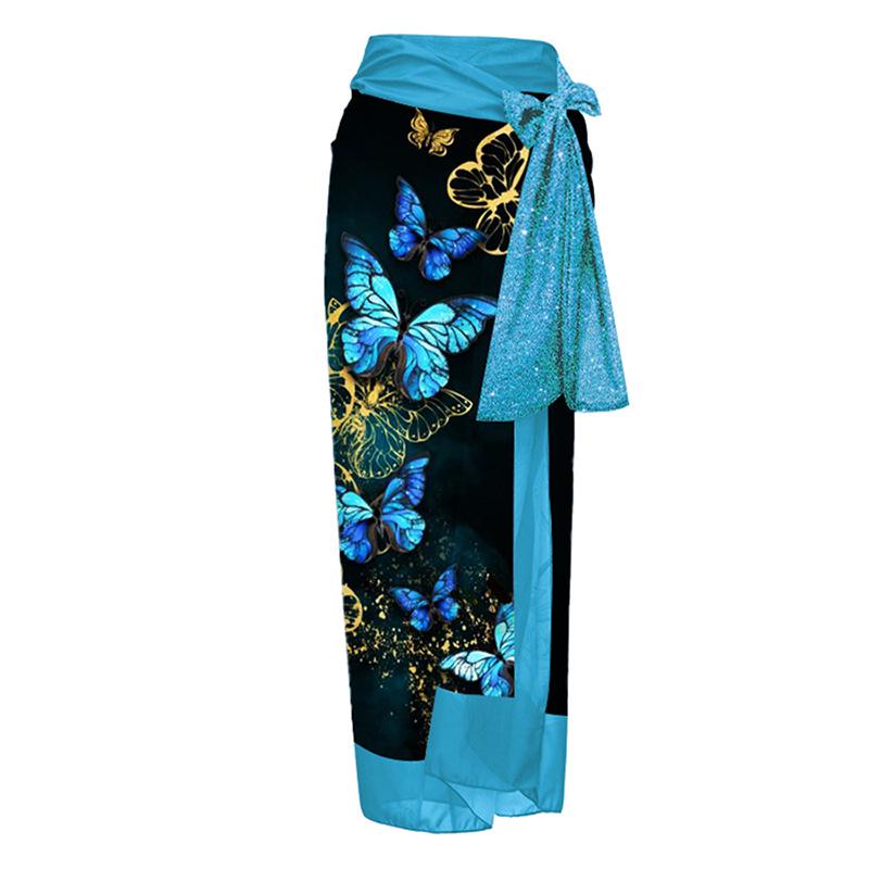 

Праздничная миди-юбка с принтом бабочек, пляжное платье на завязках для женщин One Size синий