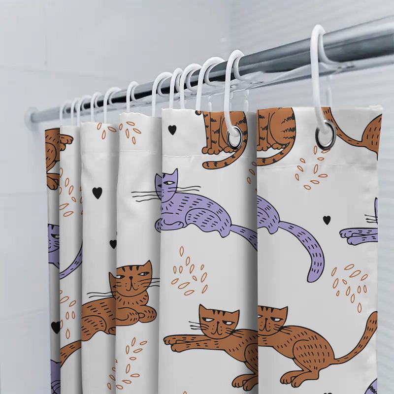 Kitty Cat Shower Curtain Modern Bathroom Decor with Feline Pattern in Multiple Colors Waterproof Fabric for Bathtub Use by Tauru