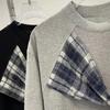 Checker Splicing Short Sleeve T-shirt for Women Loose Cotton Round Neck T-shirts Korean Style Lady's Summer Pullover Tee
