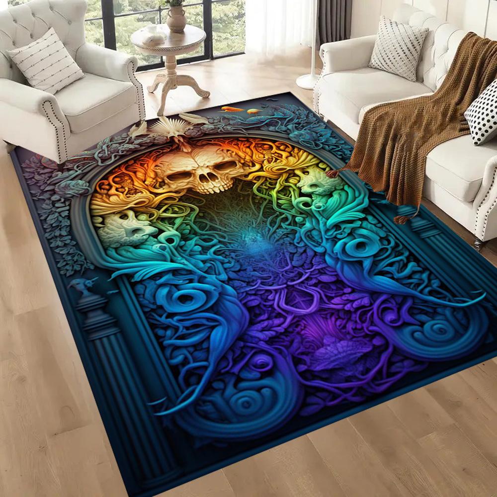 Dark Gothic Skull Art Floor Mats for Living Room, Bedroom and Room Decoration Are Suitable for Gifts.