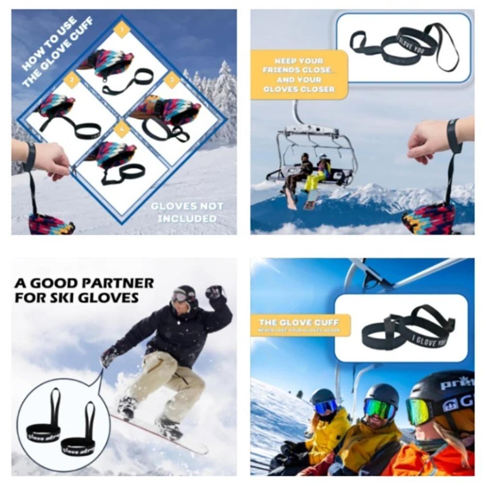 4 Pcs Adjustable Glove Holder Black Wrist Leash  For Snowboard Ski Mountaineering