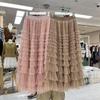 Women's Layered Mesh Gauze Pleated High Waist Long Skirt - Spring & Autumn Style