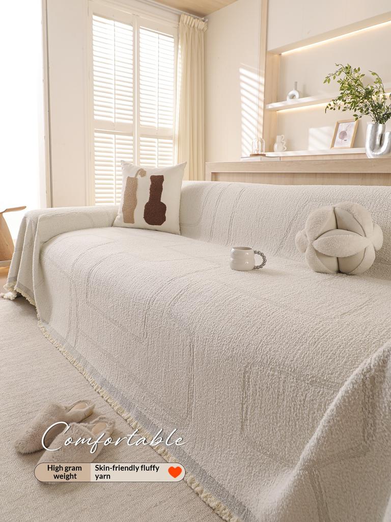 One Piece Full Protection Sofa Cover Embossed Brown Chenille Cat Proof Blanket for L Shape & Loveseat