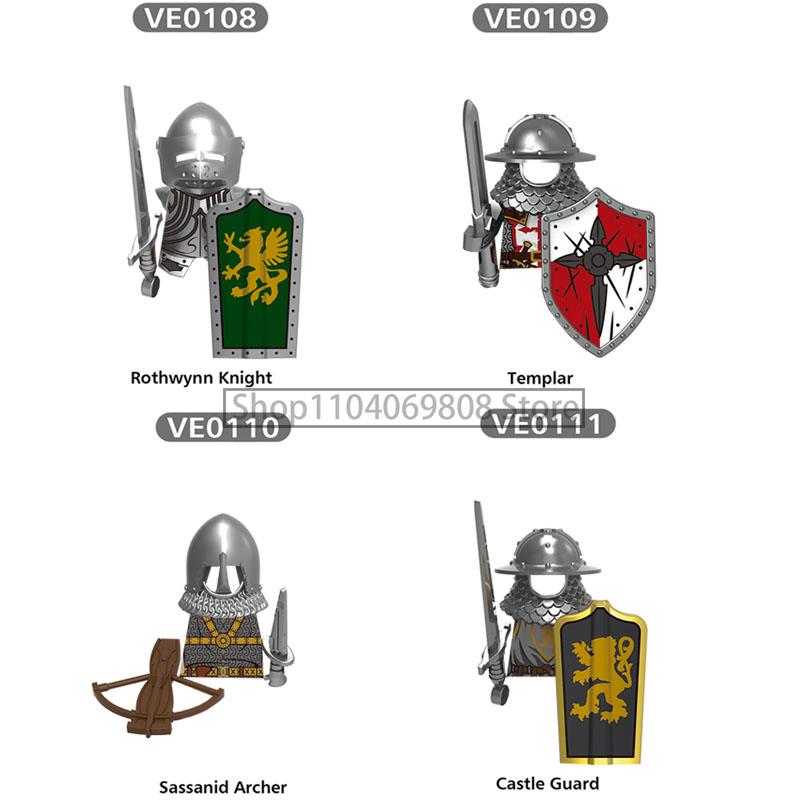 MOC Medieval Military Figures Building Blocks Castle Militia Soldier Dragon Gothic Knight Helmets Swords Shield Bricks Toys N06