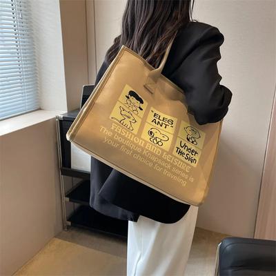 Bolsa de lona elegante e casual de grande capacidade para mulheres, bolsa de ombro versátil, bolsa da moda
