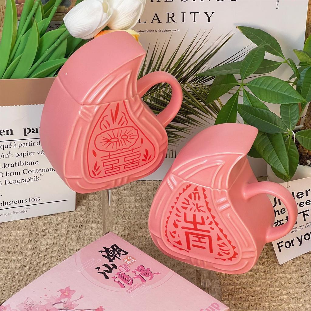 Produto único -- copo de cerâmica para kueh de pêssego vermelho, estilo nacional, mercadoria de estilo chinês, periferia personalizada, presente de aniversário, prático