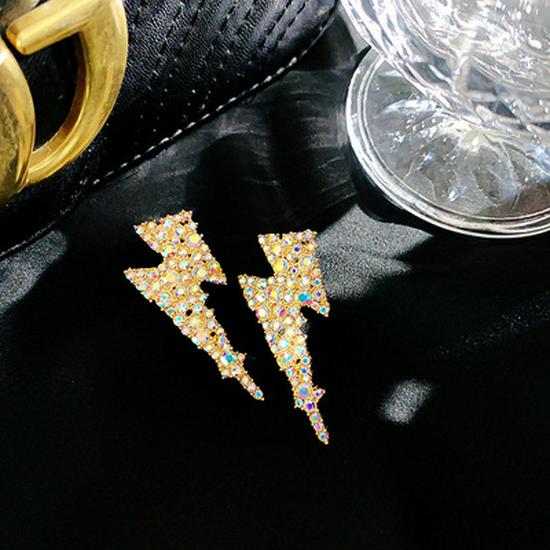 

S925 Silver Needle Iridescent Diamond Heart Dangle Earrings: Colorful Lightning Studs, European & American Style.