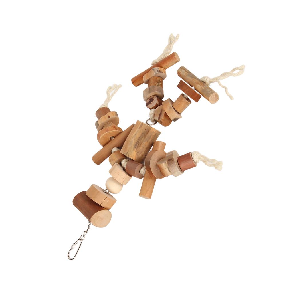 Parrot Toys Wood Blocks Bird Toys Reduce Anxiety Exercise Beak Bird Chew Toys with Movable Hooks