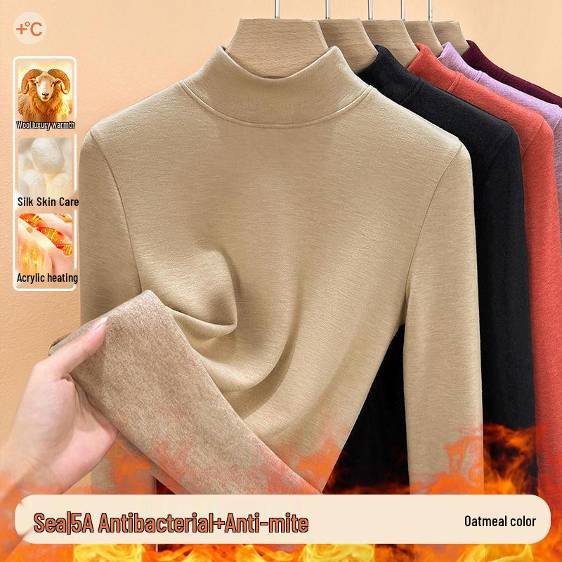 Women's Thickened Velvet High Neck Fleece-lined Base Layer, Autumn 2025 Warm Cashmere Top