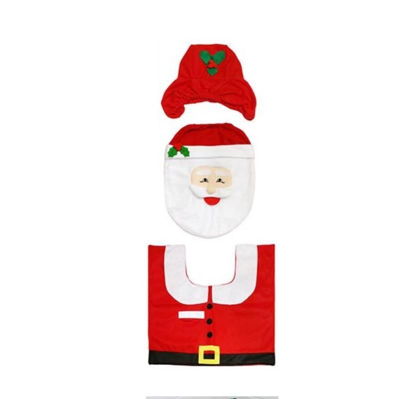 Festliches Weihnachts-WC-Sitzbezug-Set mit Weihnachtsmann-, Schneemann- und Rentiermotiven