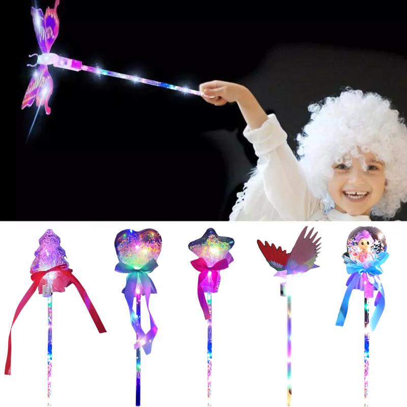 Led Up Light Sticks Toy Christmas Tree Pentagram Princess Flash Wand Prop Party