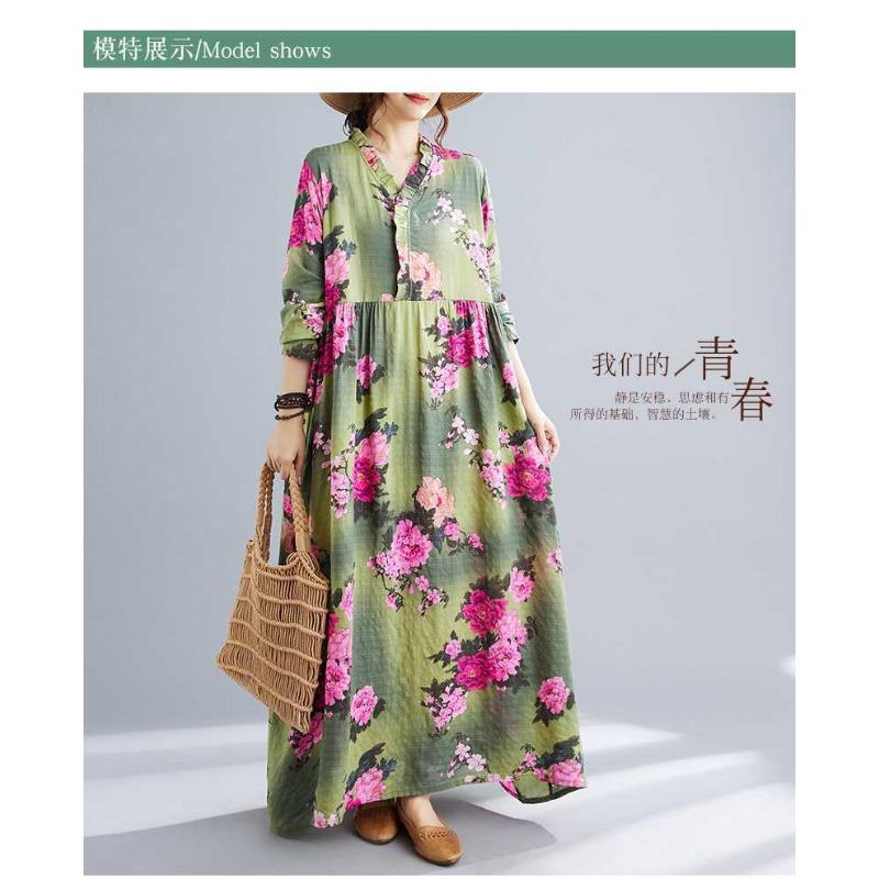 Bohemian Printed Loose Long Sleeve Hem Long Dresses