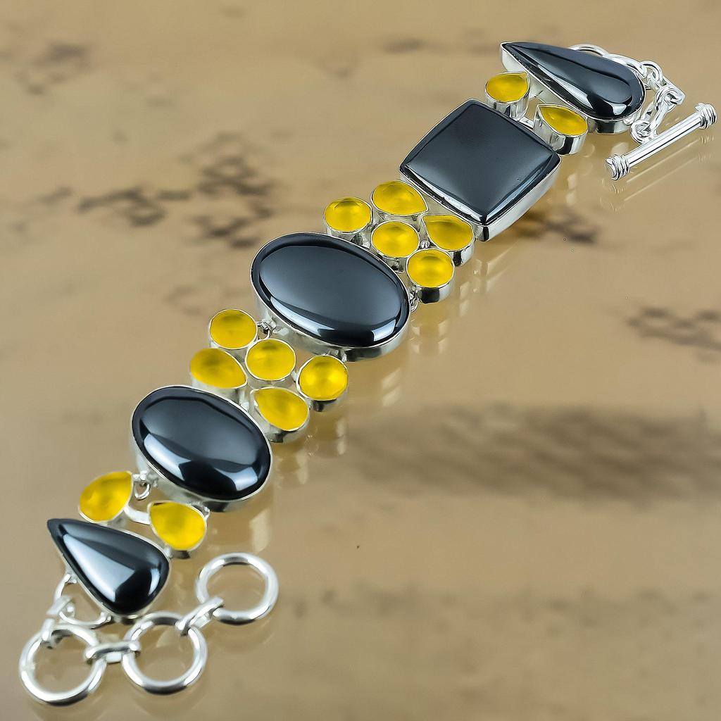 Natural Hematite Gemstone Chain Adjustable Bracelet 925 Sterling Silver Jewelry