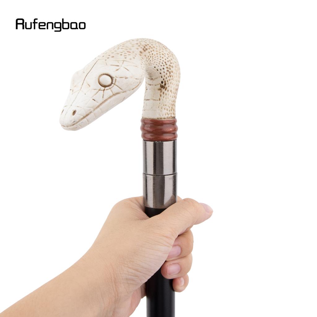 White Resin Snake Cobra Python Head Walking Cane Fashion Decorative Steel Stick Gentleman Elegant Cosplay Cane Knob Crosier 93cm