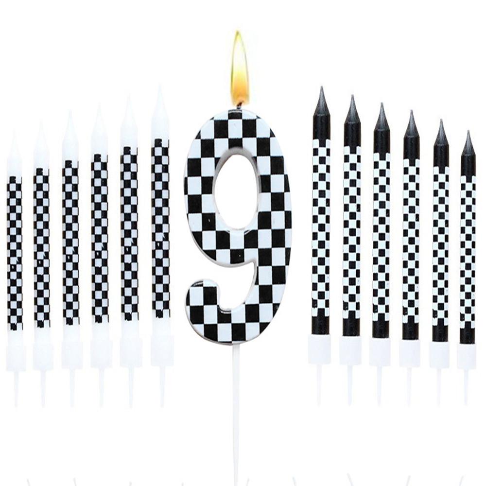 1/6/12/13pc Black and White Birthday Checkered Candles and Cake Topper Racing Cars Candles Sparkler Candles for Racing Car Party