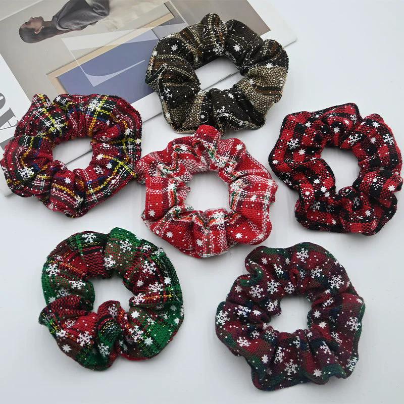 WTEMPO Festive Christmas Scrunchies Soft Plaid Fabric Hair Ties for The Holiday Wedding Birthday Christmas Patterns Printed Elsatic Pony Tail Holder
