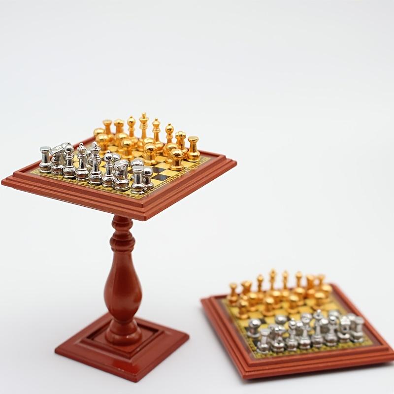 Mini Chess Set Metal Board  Table Version Tiny Home Decor DIY Collector's Display Easter Birthday Creative Gift