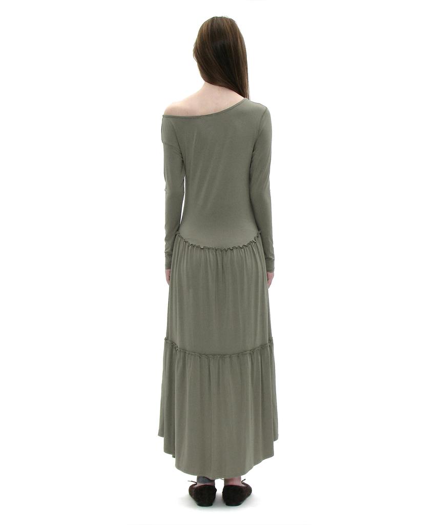 Partimento Woman Pwc Asymmetrical Jersey Shirred Tiered Dress_Light Khaki