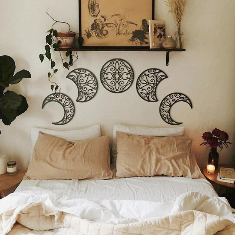 5pcs Moon Phase Wall Hanging Bedroom Wall Decor Above Bed DIY Headboard Ideas Above Bed Decor