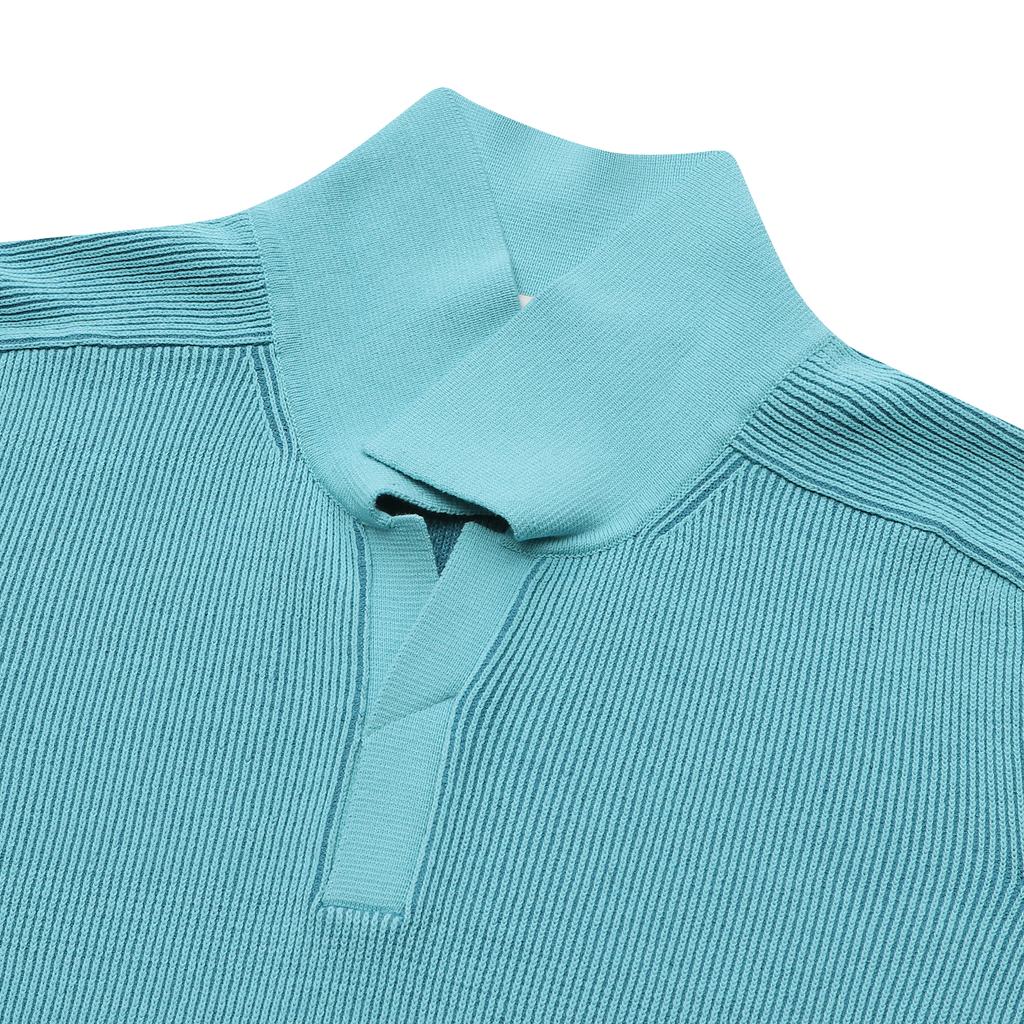 LEDEPT Two-Tone Open Collar Raglan Pullover [Blue]