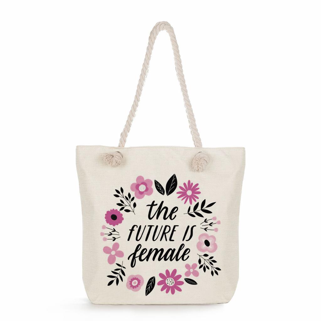 Multifunctional Trendy Letters Printed Thick Rope Shoulder Beach Bag Casual large capacity handbag 7593