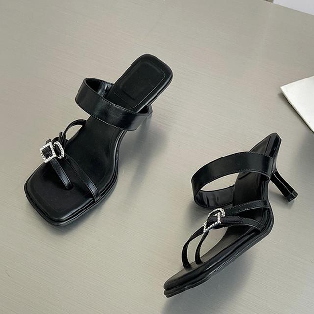 

Шлепанцы на низком тонком каблуке, женские сандалии-гладиаторы с узкой лентой и открытым носком, летняя пляжная обувь для женщин, шлепанцы 40 чёрный