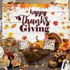 1 piece Thanksgiving Happy Polyester Banner White Wood Wall with Turkey Maple Leaf Pumpkin Pattern