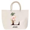Sac de plage - PLANETEE - Leslie Lettre Fleur - Anse corde - Grand format - Coton fabriqué en France